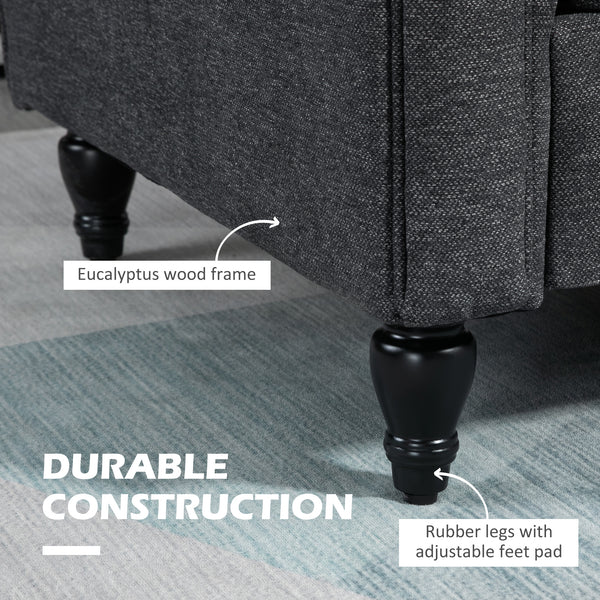 Canapé 2 places vintage rembourré avec accoudoirs roulés, gris foncé