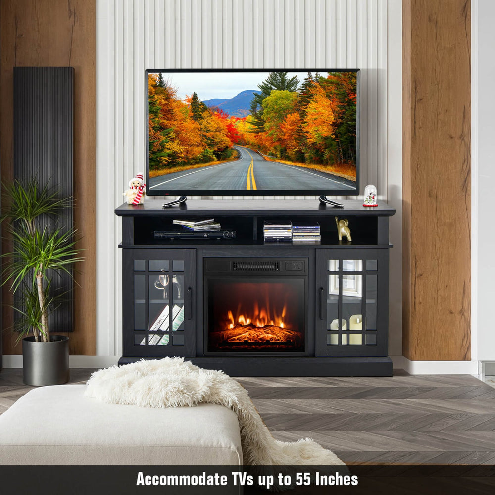 Meuble TV avec foyer électrique de 48 pouces avec armoires pour téléviseurs jusqu'à 55 pouces
