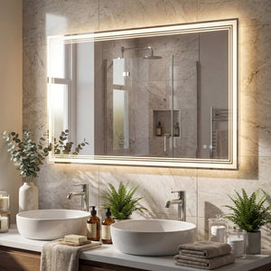 Miroir de salle de bain LED 48" x 28" avec éclairage frontal et éclairage arrière
