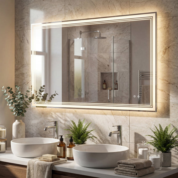 Miroir de salle de bain LED 48" x 28" avec éclairage frontal et éclairage arrière