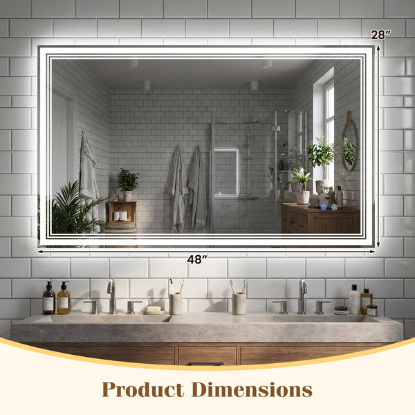 Miroir de salle de bain LED 48" x 28" avec éclairage frontal et éclairage arrière