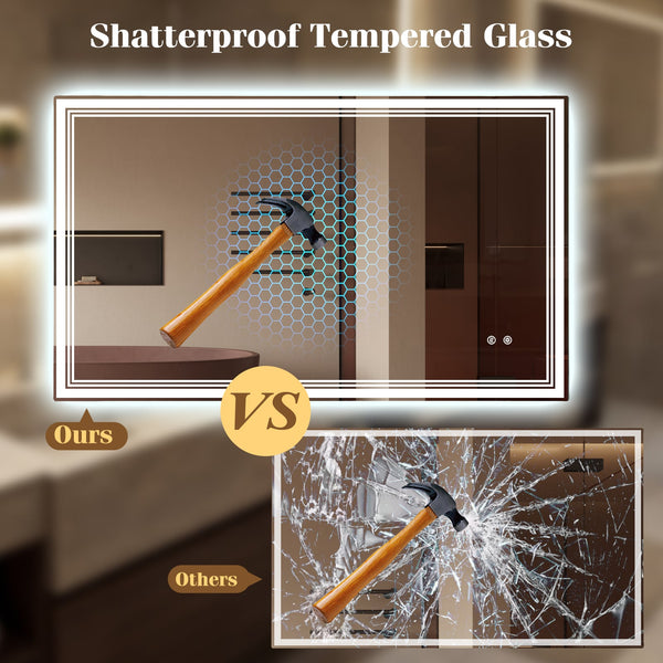 Miroir de salle de bain LED 48" x 28" avec éclairage frontal et éclairage arrière