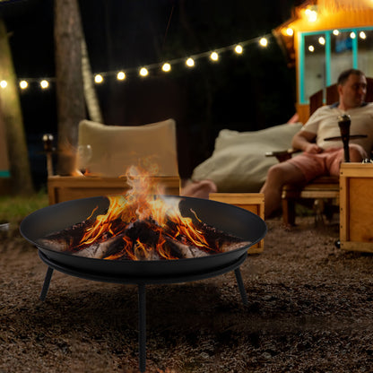 Outsunny Fire Pit with Poker, Patio Heater, Wood Stove for Outdoor Campfire, Black