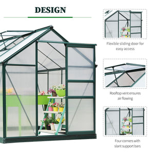 Serre en polycarbonate transparent avec porte coulissante