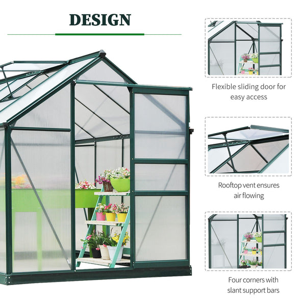 Serre en polycarbonate transparent avec porte coulissante