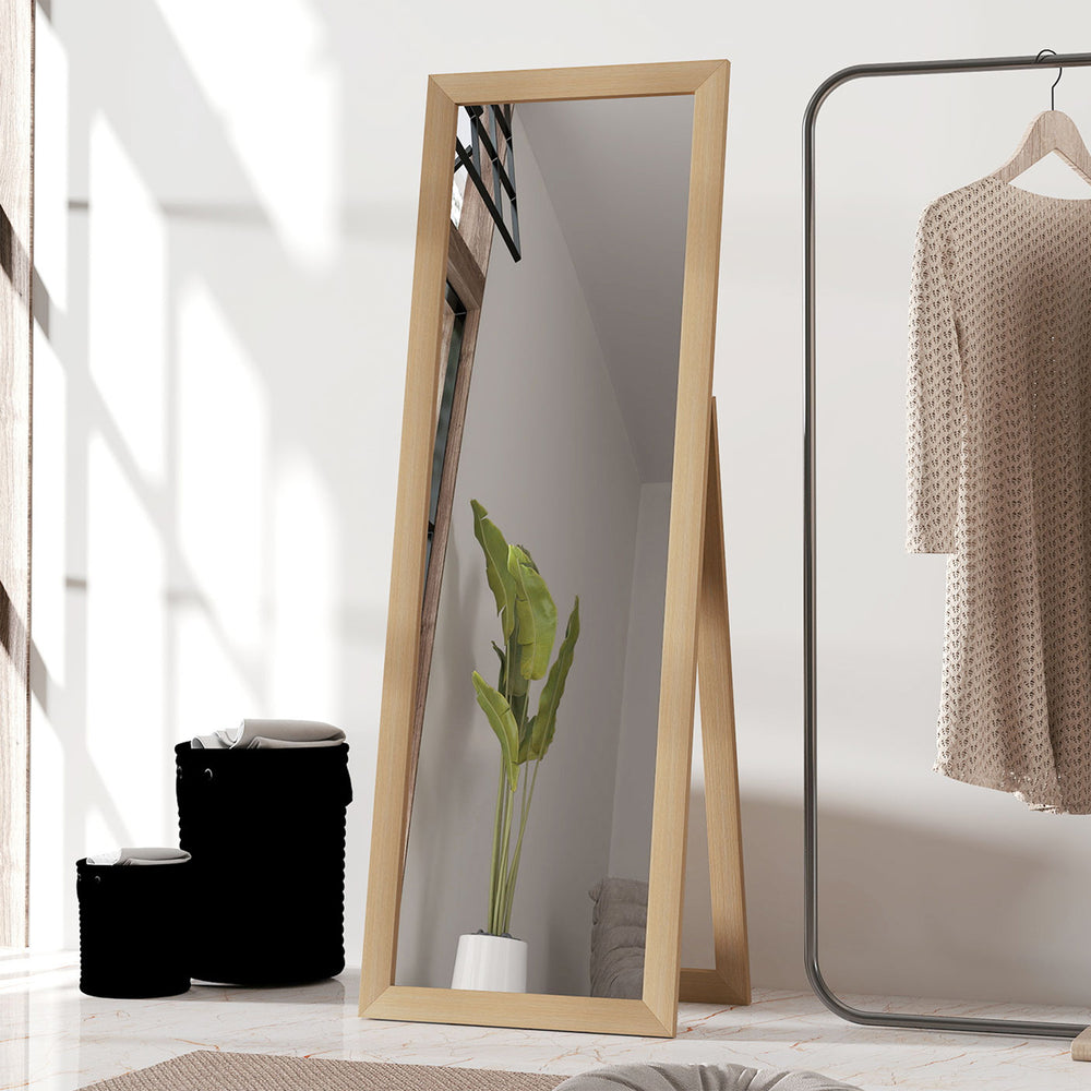 Miroir sur pied 58" x 20", miroir intégral pour chambre à coucher, chêne