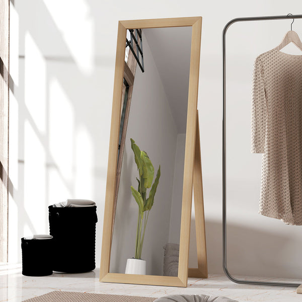 Miroir sur pied 58" x 20", miroir intégral pour chambre à coucher, chêne