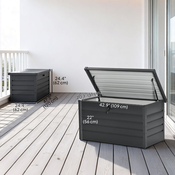Coffre de jardin grand format avec serrure pour jouets de piscine, gris