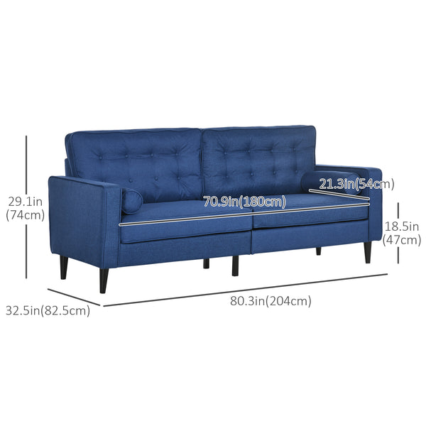 Canapé Mid-Century avec coussin de dossier capitonné, bleu foncé