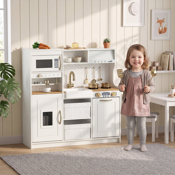 Cuisine de jeu pour enfant avec machine à café, distributeur de glaçons et rangements, blanc