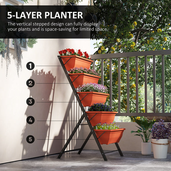 Jardinière surélevée à 5 niveaux avec pots de fleurs et trous anti-fuites