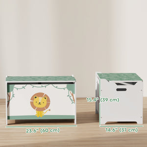 Coffre de rangement pour enfants avec couvercle et charnières de sécurité, vert