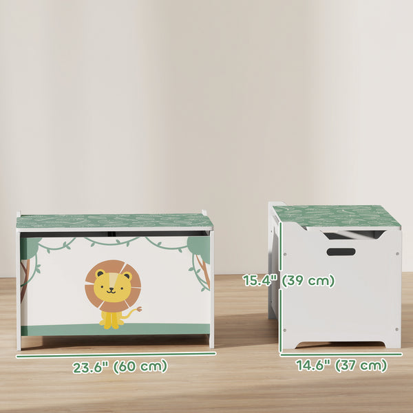 Coffre de rangement pour enfants avec couvercle et charnières de sécurité, vert