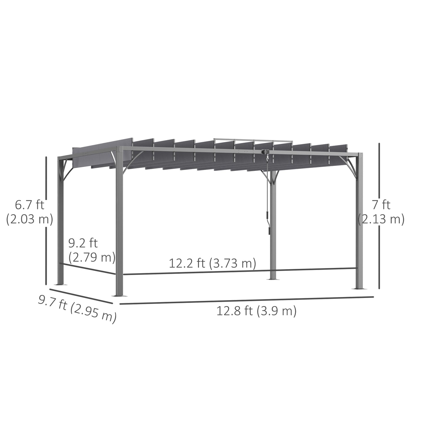 Pergola d'extérieur 12,8' x 9,7' avec toit rétractable en aluminium, gris