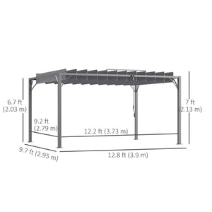 Pergola d'extérieur 12,8' x 9,7' avec toit rétractable en aluminium, gris