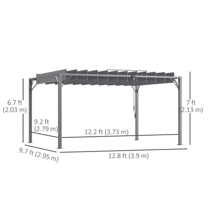Pergola d'extérieur 12,8' x 9,7' avec toit rétractable en aluminium, gris