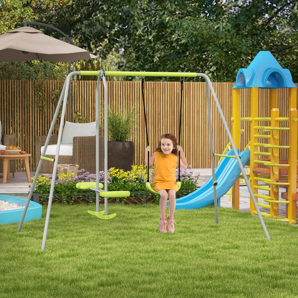Module métallique robuste avec planeur et balançoire, vert
