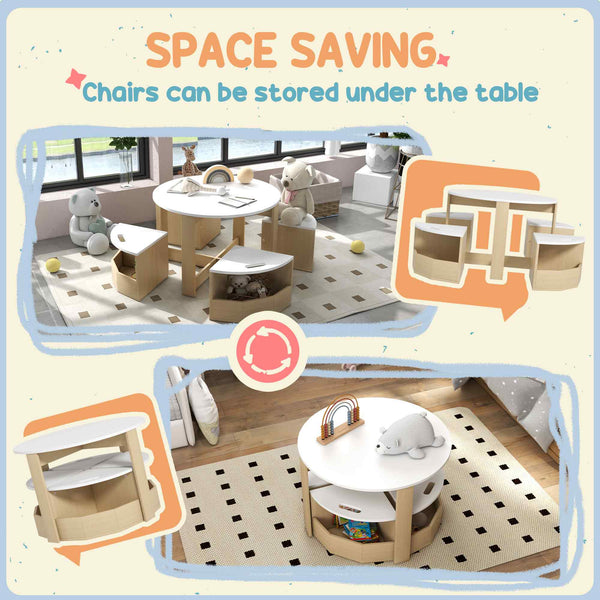Ensemble table et chaises 5 pièces avec rangement pour chambre d'enfant, blanc