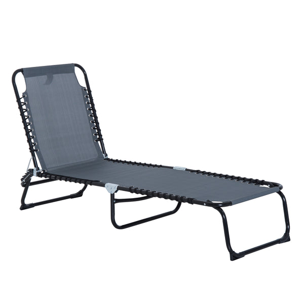 Folding chaise longue with headrest, grey