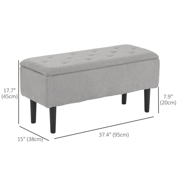 Banc de rangement moderne avec revêtement en laine d'agneau, gris