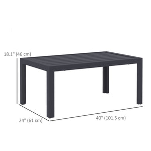 Outdoor Coffee Table, Rectangular Patio Table with Steel Frame and Slat Tabletop for Garden, Balcony, Grey