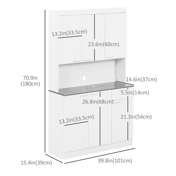 Buffet de 71" avec étagères réglables, blanc brillant