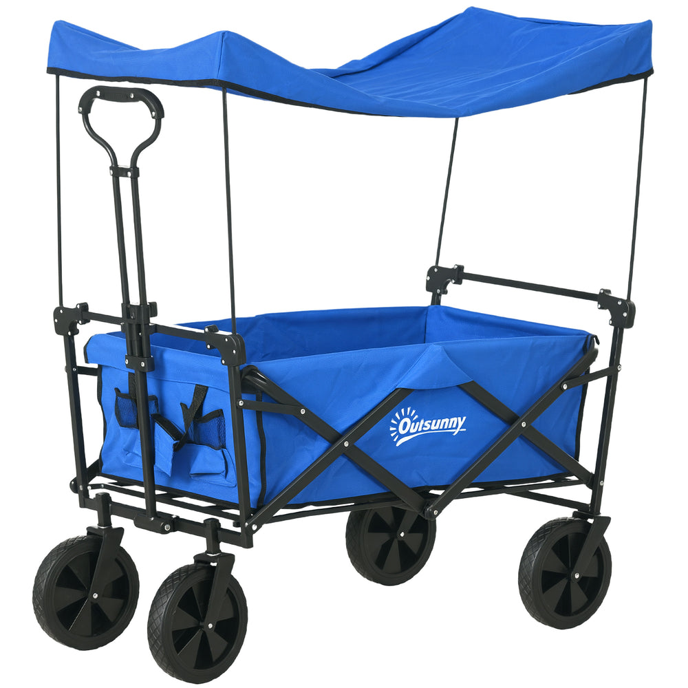 Chariot de jardin pliable à structure en acier, bleu foncé