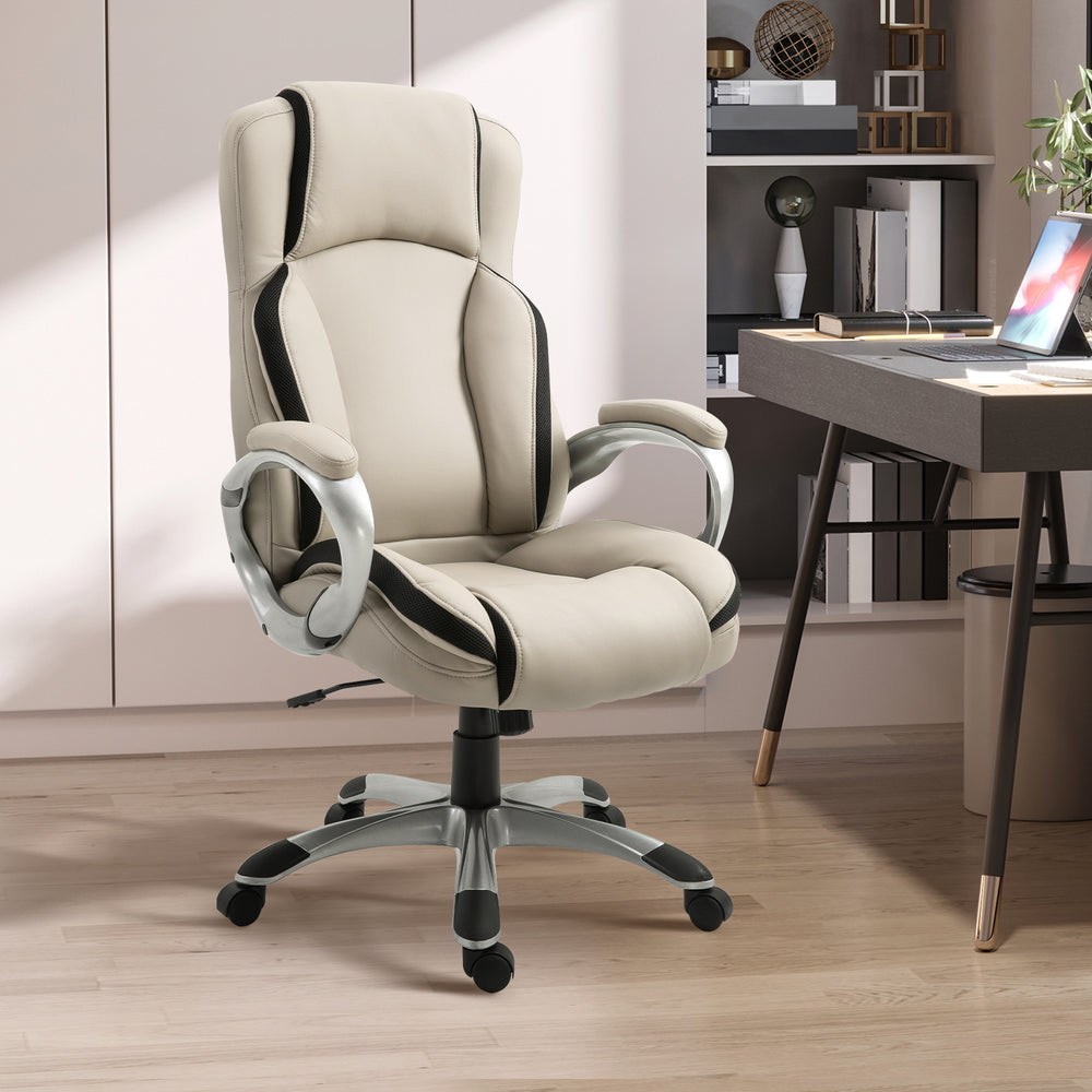 Fauteuil de bureau en cuir PU ergonomique, beige et noir