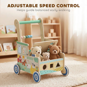 Chariot de marche en bois avec activités, 1 à 3 ans