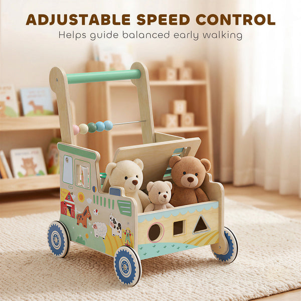 Chariot de marche en bois avec activités, 1 à 3 ans