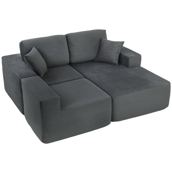 2-in-1 Modular Sectional Sofa, Boneless L Shaped Couch Sofa Bed, Dark Grey