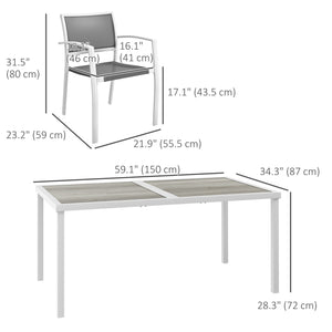 Ensemble de salle à manger d'extérieur 7 pièces avec 6 chaises empilables, blanc