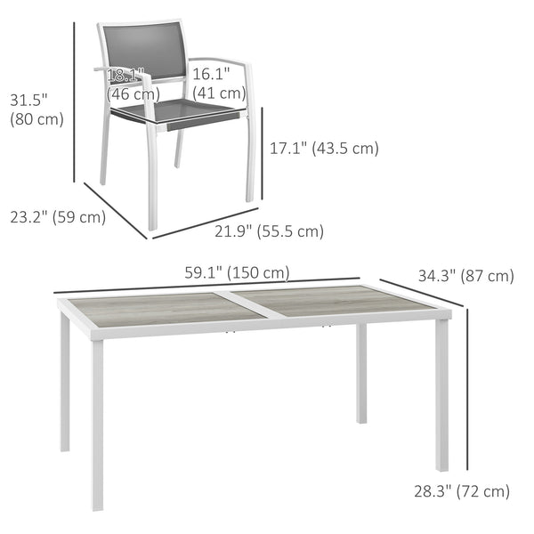 Ensemble de salle à manger d'extérieur 7 pièces avec 6 chaises empilables, blanc