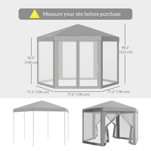 Hexagon Party Tent, Patio Gazebo with Netting Mesh, Dark Grey