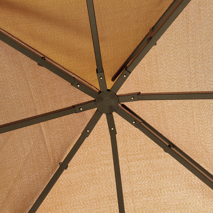 Gazebo d'extérieur 10' x 10' double toit souple avec rideaux et moustiquaires, marron