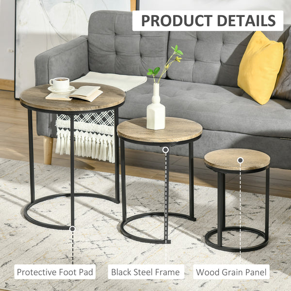Lot de 3 tables d'appoint empilables avec cadre en acier