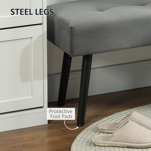 Banc ottoman rembourré en velours côtelé avec pieds en acier, gris