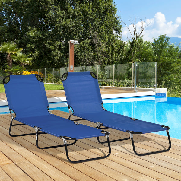 Ensemble de 2 chaises longues pliantes avec dossier inclinable, bleues