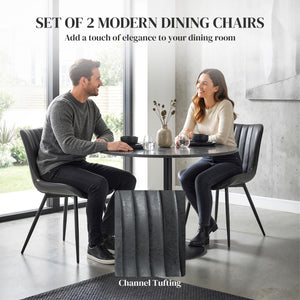 Ensemble de 2 chaises de salle à manger rembourrées en similicuir avec dossier et pieds en acier, noires