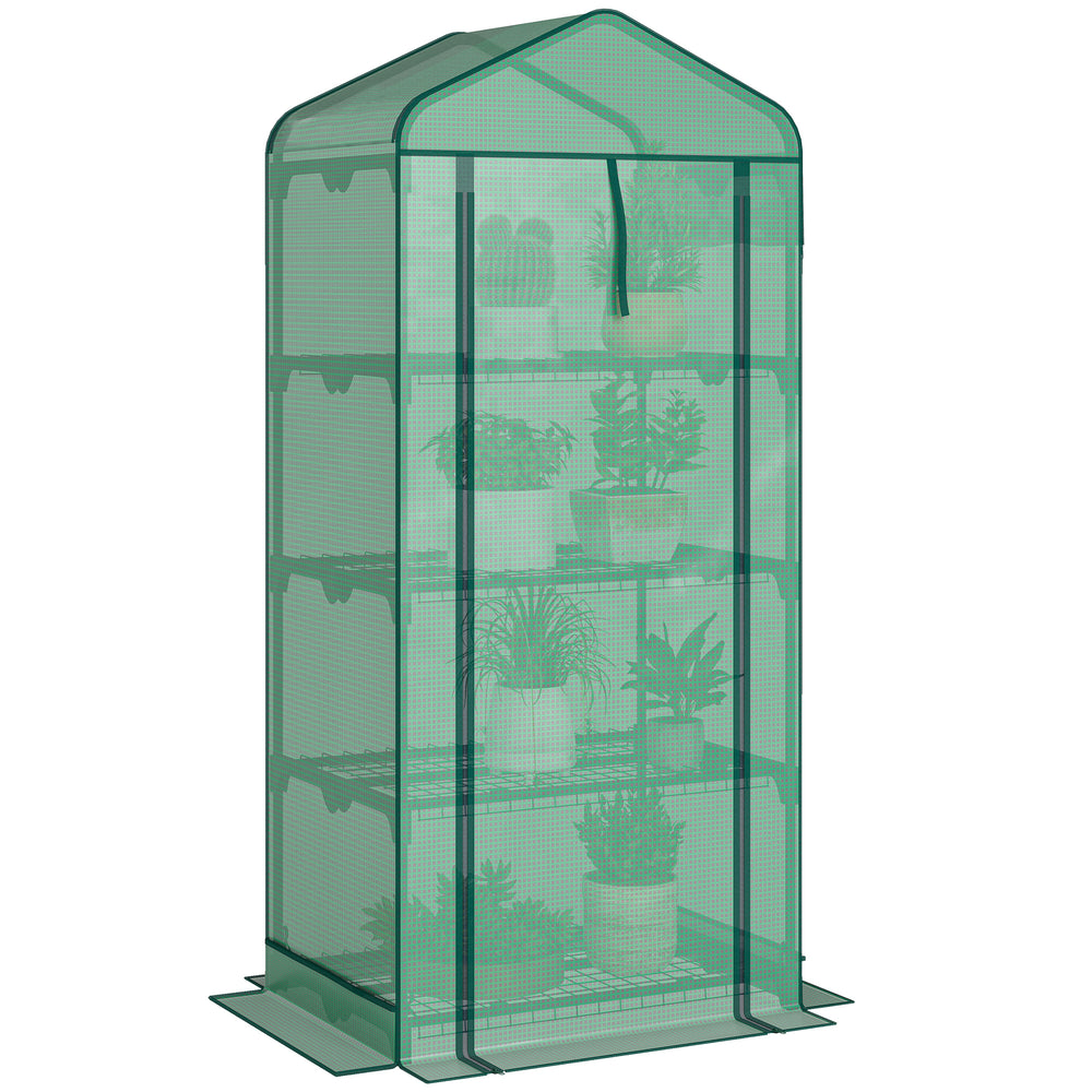 Mini greenhouse with mosquito net roof and roll-up zip door, green