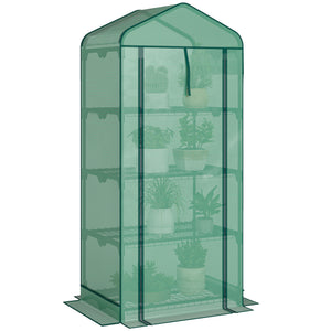Mini greenhouse with mosquito net roof and roll-up zip door, green