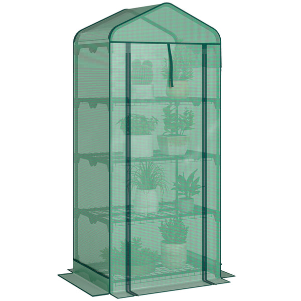 Mini greenhouse with mosquito net roof and roll-up zip door, green