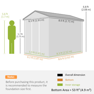 Abri de jardin extérieur avec toit en pente, porte verrouillable, vert