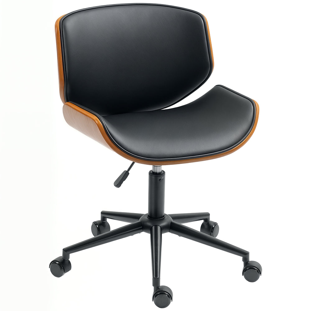 Chaise de bureau moderne sans accoudoirs et à roulettes avec revêtement en similicuir, bois courbé