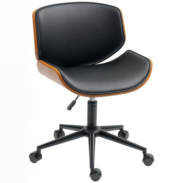 Chaise de bureau moderne sans accoudoirs et à roulettes avec revêtement en similicuir, bois courbé