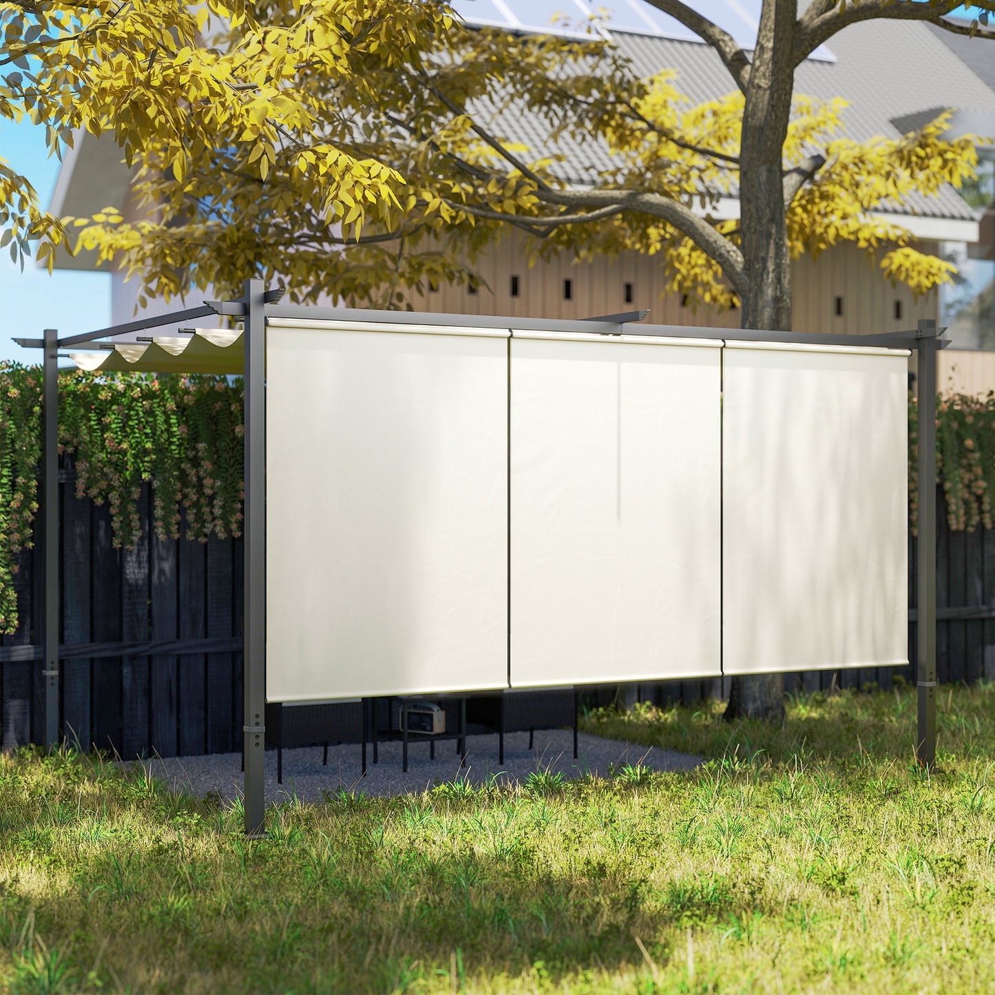 Pergola rétractable 10' x 12' avec store enrouleur, gazebo mural ou autoportant, UPF30+