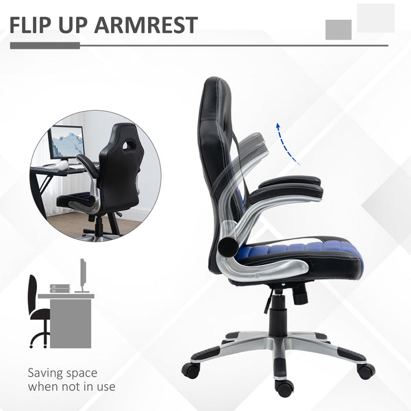 Gaming office chair in PU leather, black and blue