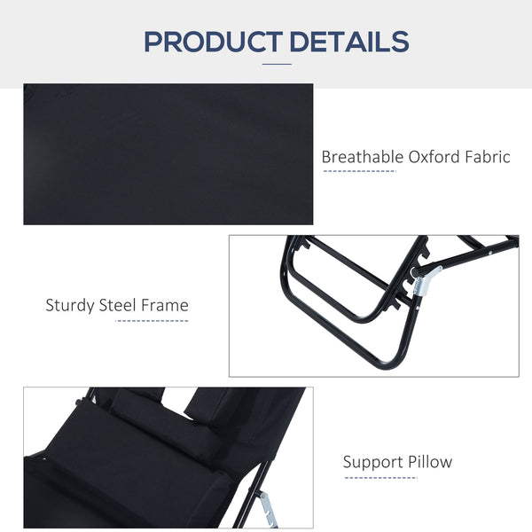 Chaise longue d'extérieur réglable avec trou pour le visage, siège inclinable pour bronzer, lit de plage pliant avec coussin de soutien, noir
