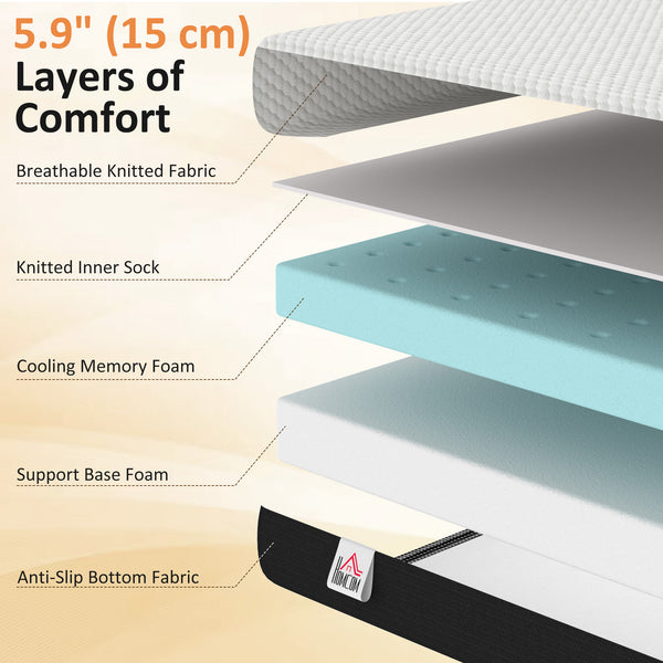 Matelas simple 6 po en mousse mémoire au gel, fermeté moyenne – Blanc et gris