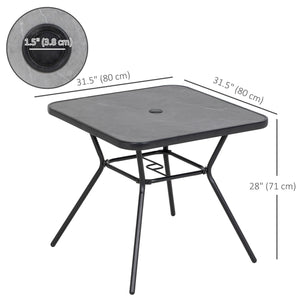 Table d'extérieur carrée avec plateau en faux marbre et trou pour parasol, gris foncé